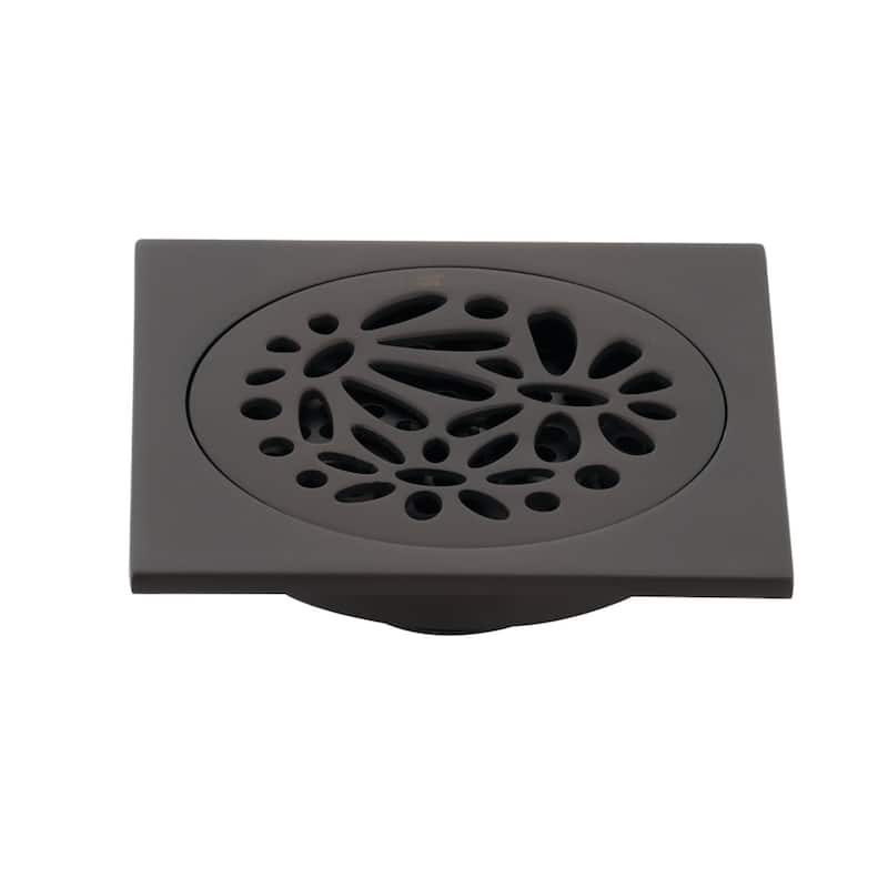 Kingston Brass Watercourse 4" Wide Floral Square Shower Drain - Oil Rubbed Bronze