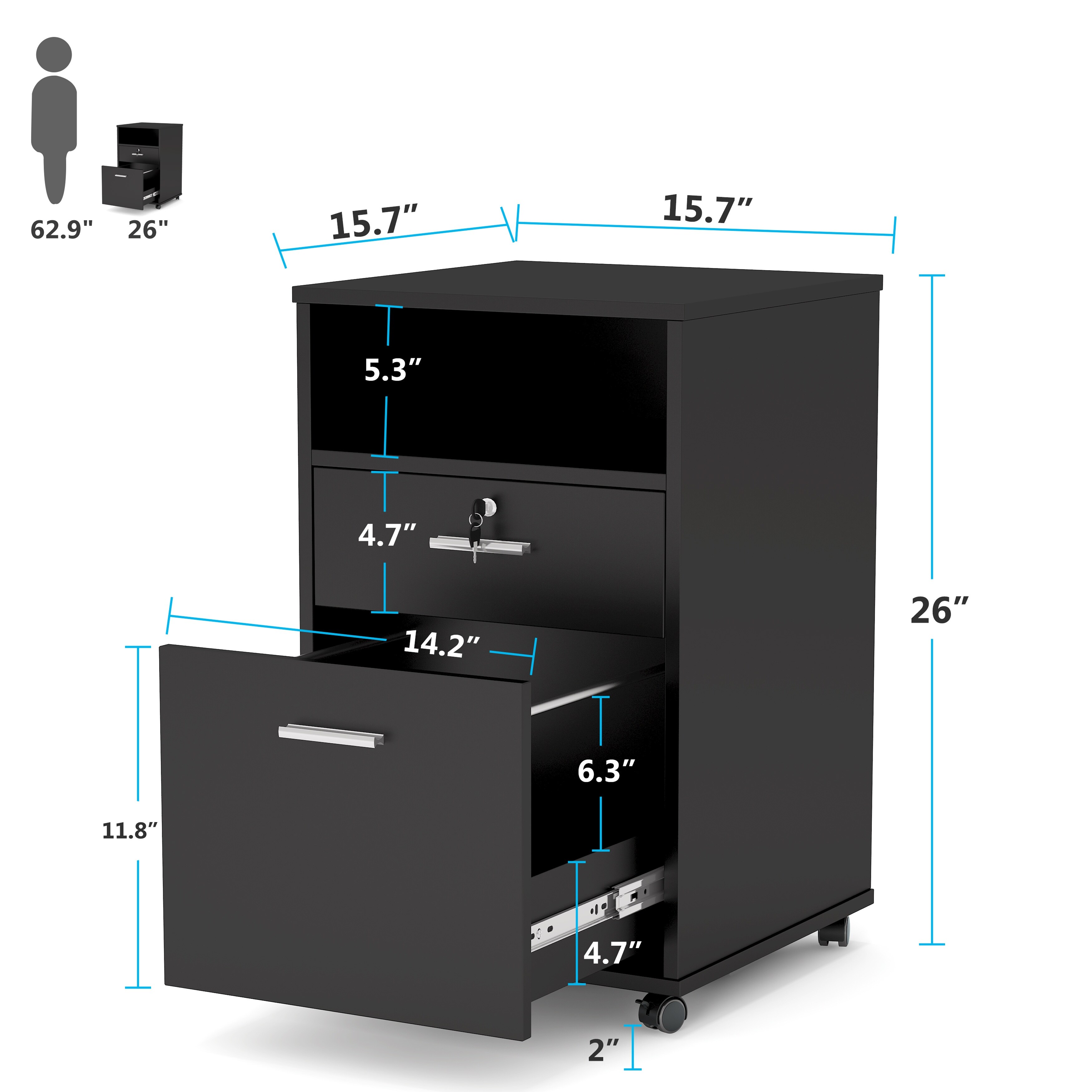 Tall file cabinet with outlet lock