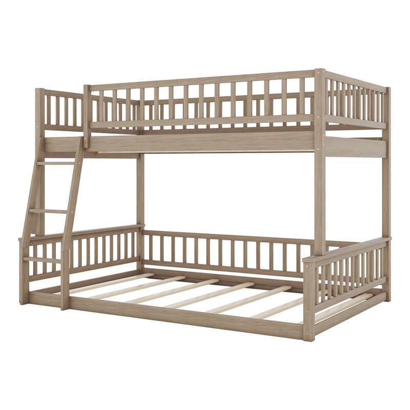 Full XL over Queen Wood Bunk Bed with Ladder and Guardrails
