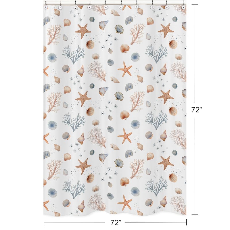 Sweet Jojo Designs Ocean Seashells Boy, Girl, Unisex/Gender Neutral Bathroom Fabric Bath Shower Curtain Nautical Beach Theme Sea