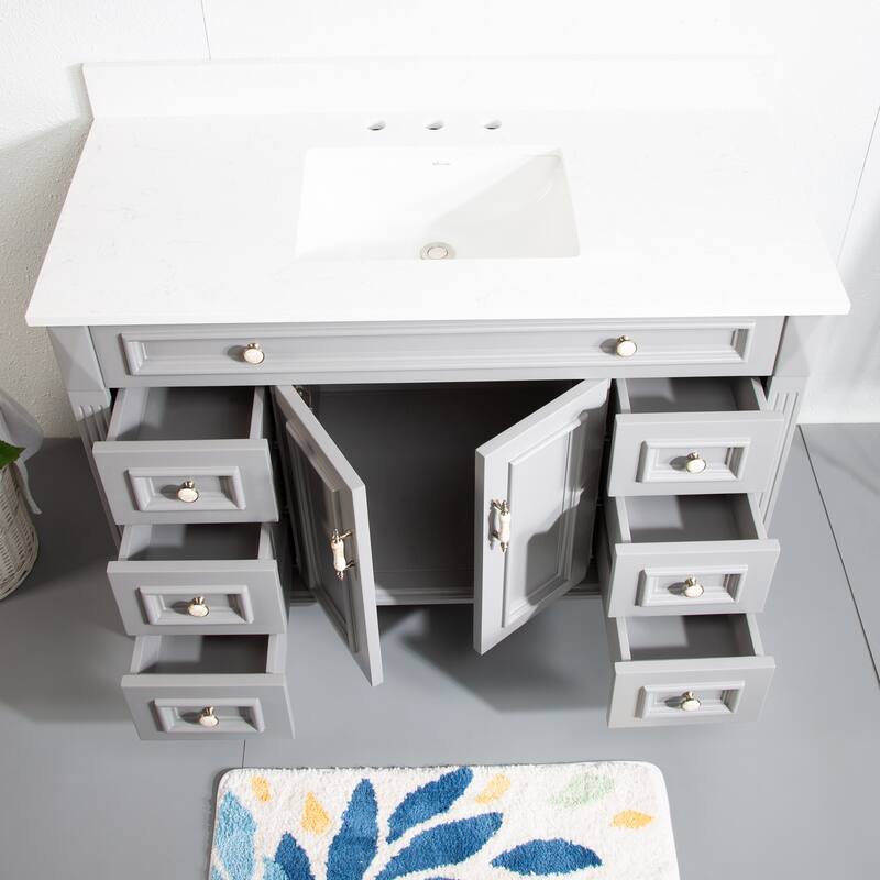 35'' H X48''W Solid Wood Bath Vanity with Stain-resistant Carrera White Quartz Top and Single Sink