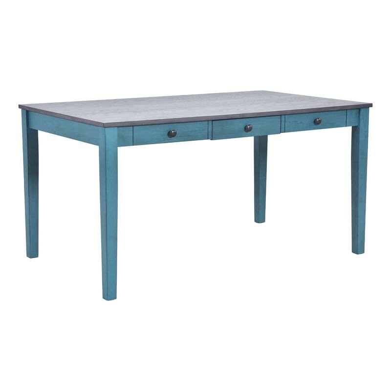 Antique Blue Rustic 6-Piece Wooden Dining Table Set with 4 Chairs & Bench