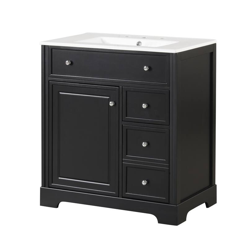 Bathroom Vanity with Sink, Wooden Bathroom Cabinet with Door and 2 Drawers, Bathroom Storage Cabinet with Solid Wood Frame