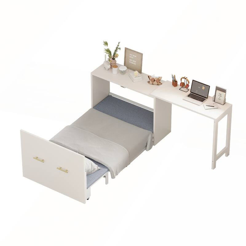 Twin Size Murphy Cabinet Bed with Adjustable Position Desk