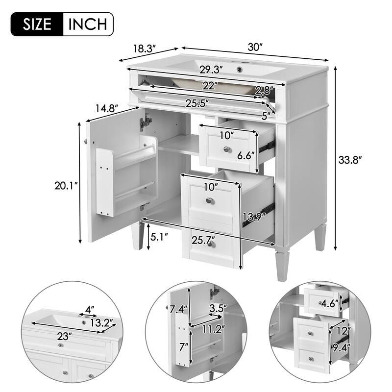 Bathroom Vanity with Single Sink, Bathroom Storage Cabinet with 1 Door and 1 Tip-Out Drawer, Bathroom Vanities with 2 Drawers