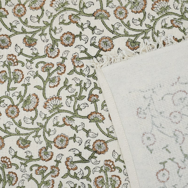 Fabdivine Handmade Floral Block Print Kitchen or Bath Room Hand Towels Home or Office Accent - Set of 2 - Himachal- Olive Green, Brown