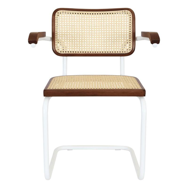 Breuer Chair Company Marcel Breuer Cesca Cane Cantilever Armchair Arm Chair w/ White Steel Frame (Various Wood & Cane Colors)