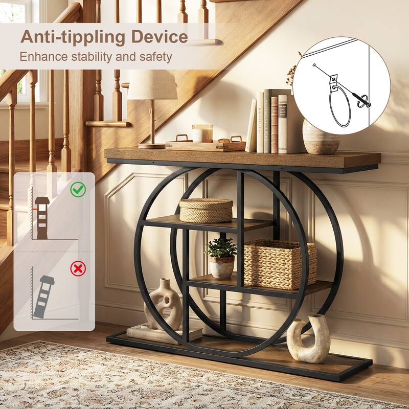 Gymax 4-Tier Console Table w/Storage Shelves Circle Base Accent Behind