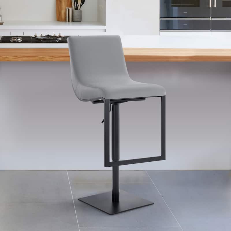 Victory Grey Faux Leather and Brushed Stainless Steel Swivel Adjustable Height Bar Stool
