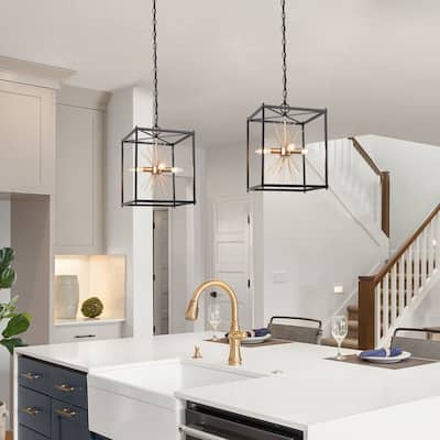 Tinky Modern Farmhouse Black Gold Pendant Lights 4-light Industrial Sputnik Island Chandelier - Black & Gold - L12"xW12"xH16"