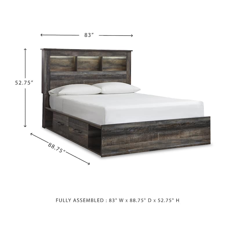 Drystan Rustic Brown Bookcase Bed with 2 Under Bed Storage Drawers