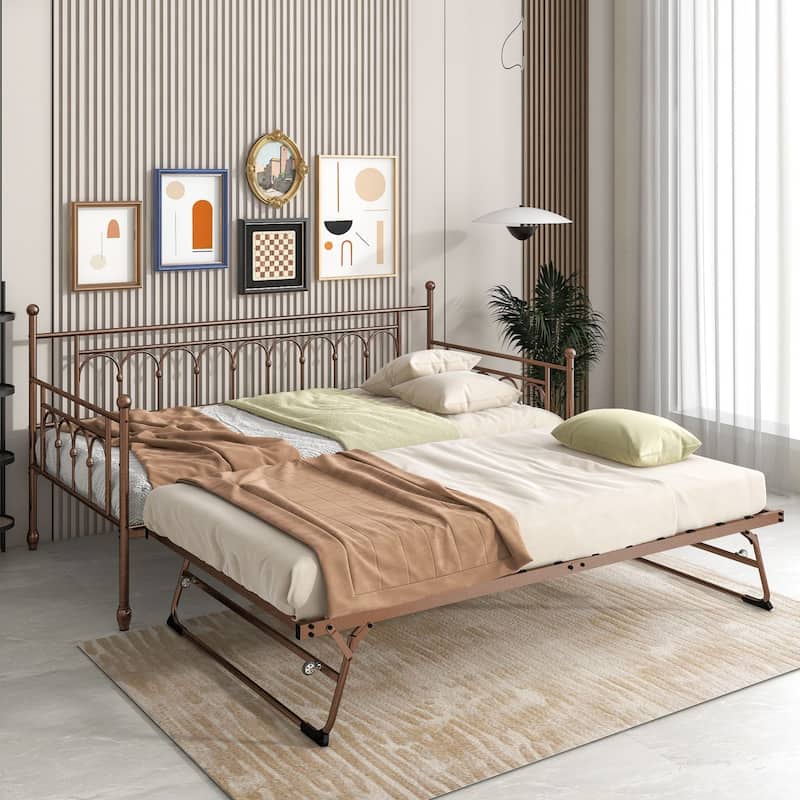 Arched Metal Daybed with Pop Up Trundle Bed for Adults for Living Room / Guest Room🏕️