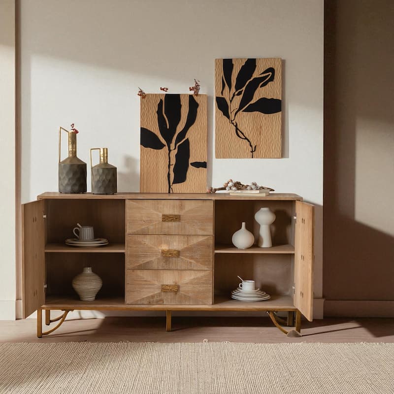 Modern 3 Drawer Dresser with 2 Door Cabinet, Adjustable Shelves, Solid Wood and MDF Storage Chest for Bedroom or Entryway