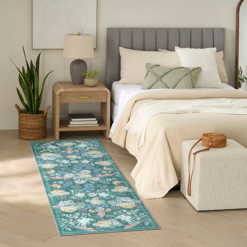 Nourison Botanical Washables Indoor only Floral Patterned Area Rug - Green/Multicolor - 2' x 6'