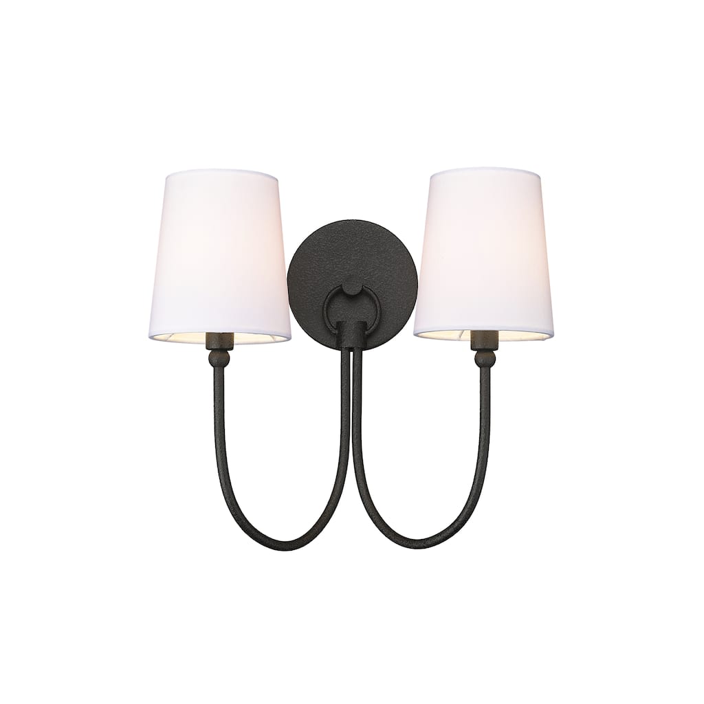 Traditional Rustic 2-Light Sconce in Black With Shade