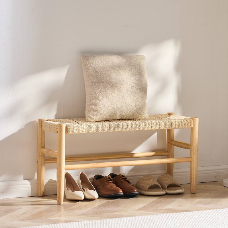 Rattan Bench Woven Seat for Entryway Living Room Bedroom - 31.5 x 11.8 x 15.8in