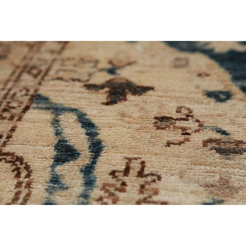 Hand Knotted Oriental 100% Wool Carpet Transitional All-Over Beige & Ivories Oushak Runner Rug - 11' 7'' X 2' 10''