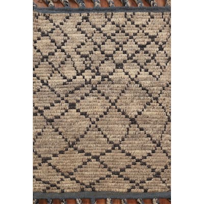 Striped Brown Moroccan Indian Foyer Rug Handmade Wool Carpet - 2'0"x 3'0"
