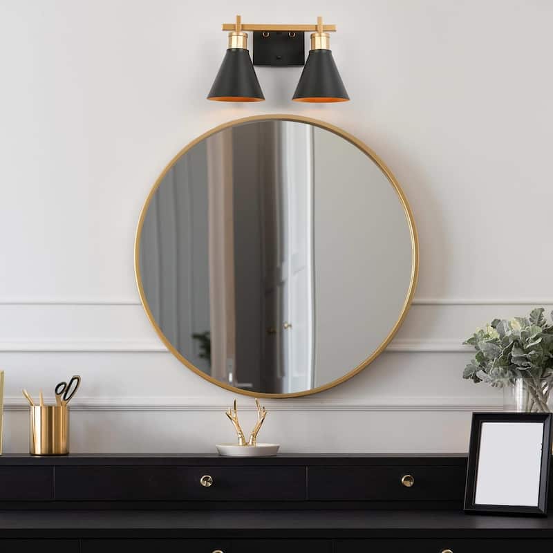 Reuel Modern Black Gold 2-Light Bathroom Vanity Lights Linear Wall Sconces for Powder Room - 14'' L x 7.5'' W x 8.5'' H