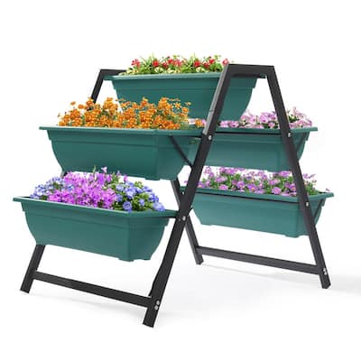 Green Vertical Tiered Planter Stand with 5 Boxes