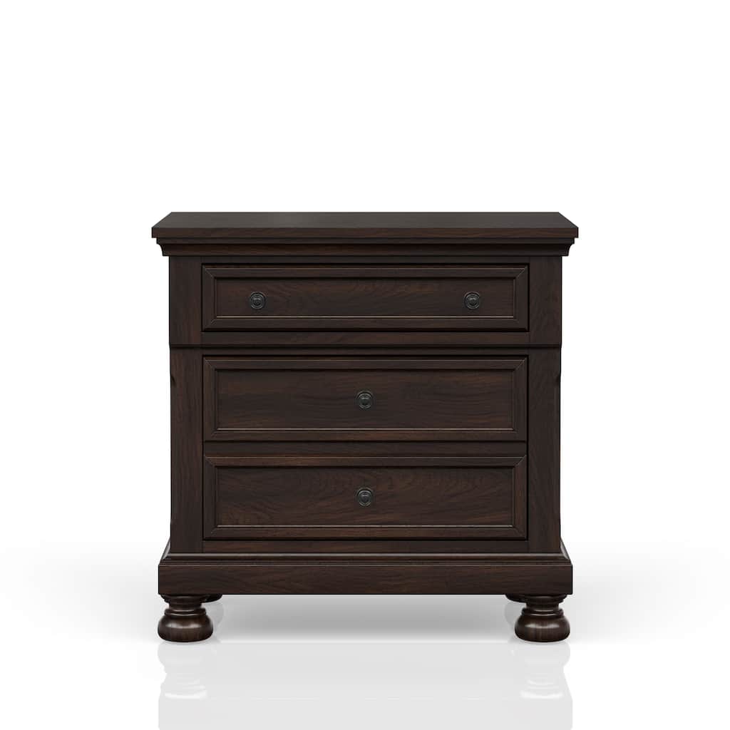 Dark Cherry Nightstand with Two Drawers, Transitional Design