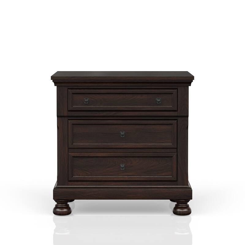Dark Cherry Nightstand with Two Drawers, Transitional Design - Cherry