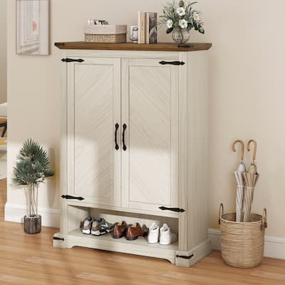Moasis Farmhouse 6-Tier Shoe Cabinet with Doors Shoe Rack Storage with Adjustable Shelves for Entryway