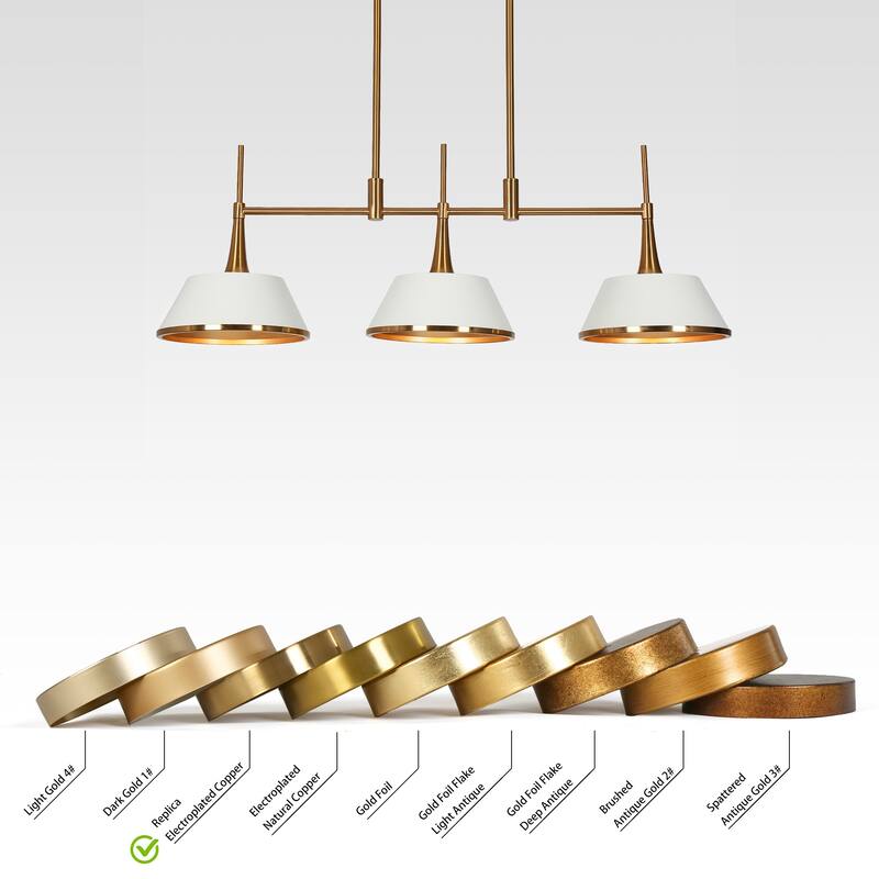 Nisa Modern Gold 3-Light Chandelier Linear Cone Metal Kitchen Island Lights - 34.5'' L x 9'' W x 12'' H