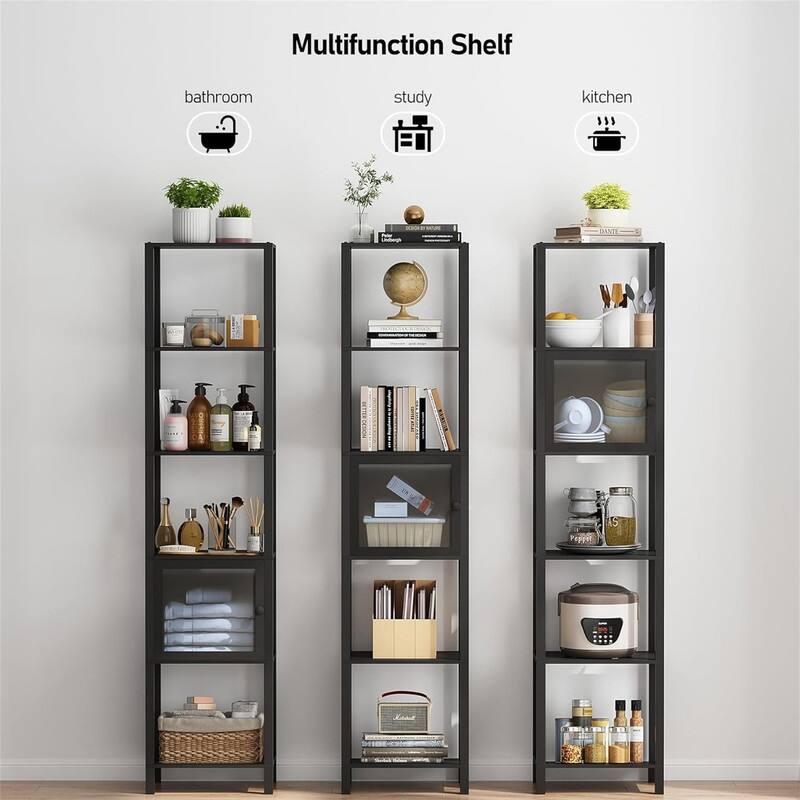 6 Tier Bookcase and Bookshelf - 10.7"D x 15"W x 65.3"H