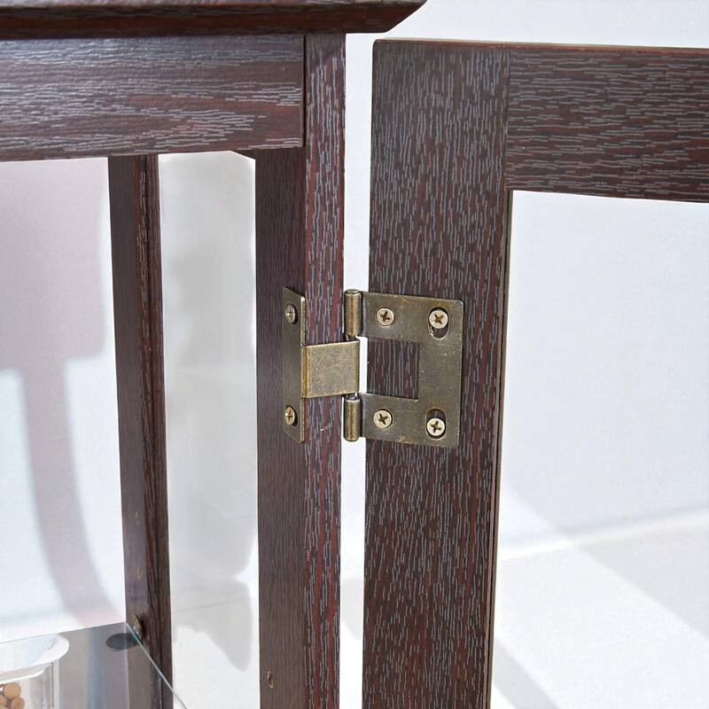 Elegant Curio Cabinet with LED Light, Tempered Glass Doors, Adjustable Shelves & Mirrored Back - Antique Display Storage