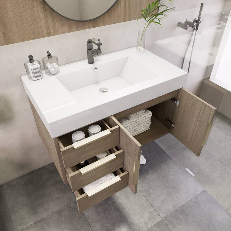 Noble 36" Wall Mounting Vanity (L Drawer) with Reinforced Acrylic Sink