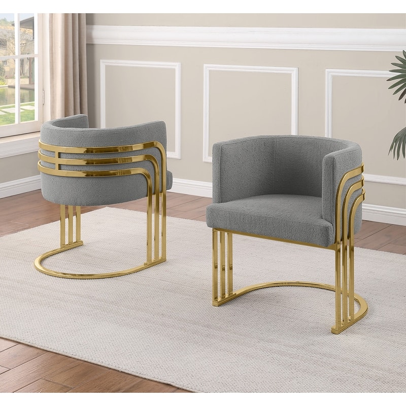 Best Quality Furniture Teddy Fabric Gold Chrome Base Dining Chairs (Set of 2) - N/A - Dark Gray Chairs