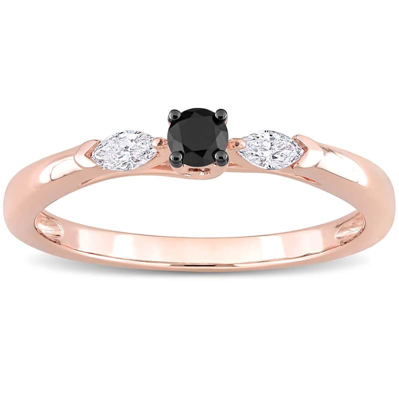 Miadora 10k Rose Gold 1/4ct TDW Black and White Diamond 3-Stone Engagement Ring