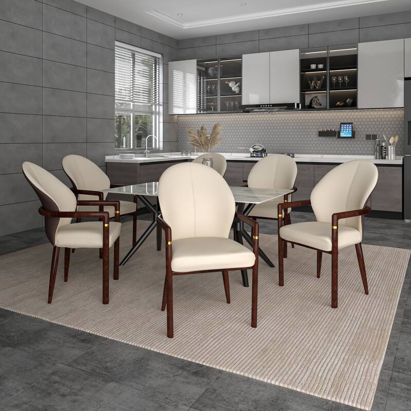 LeisureMod Modern Leather/Velvet Dining Chair - Elegant Armchair in Rubberwood with Gold Accents for Home Furniture
