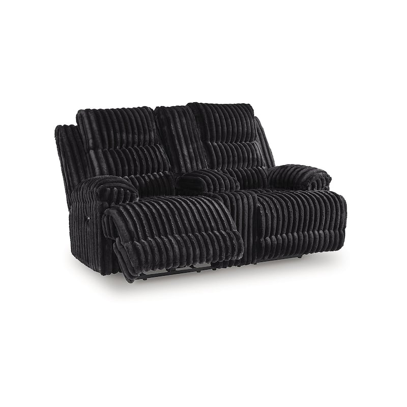 Signature Design by Ashley Higgesbee Black Reclining Loveseat with Console - 81" W x 48" D x 44" H