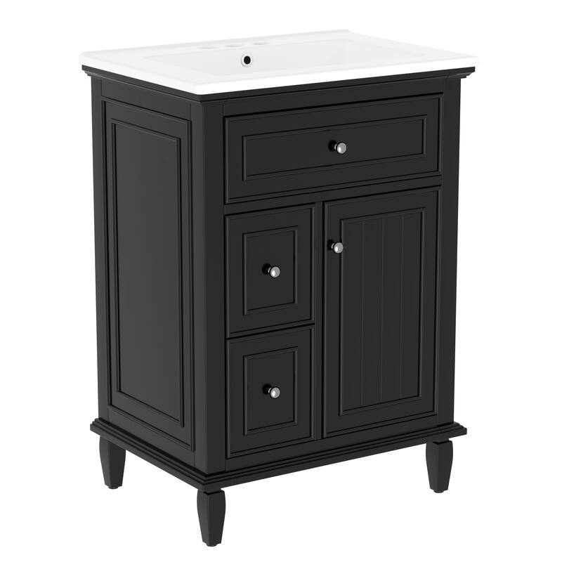 Roomfitters 24" Bathroom Vanity with Sink, Solid Wood Frame, Flip Drawer, 2 Side Drawers & Adjustable Shelf