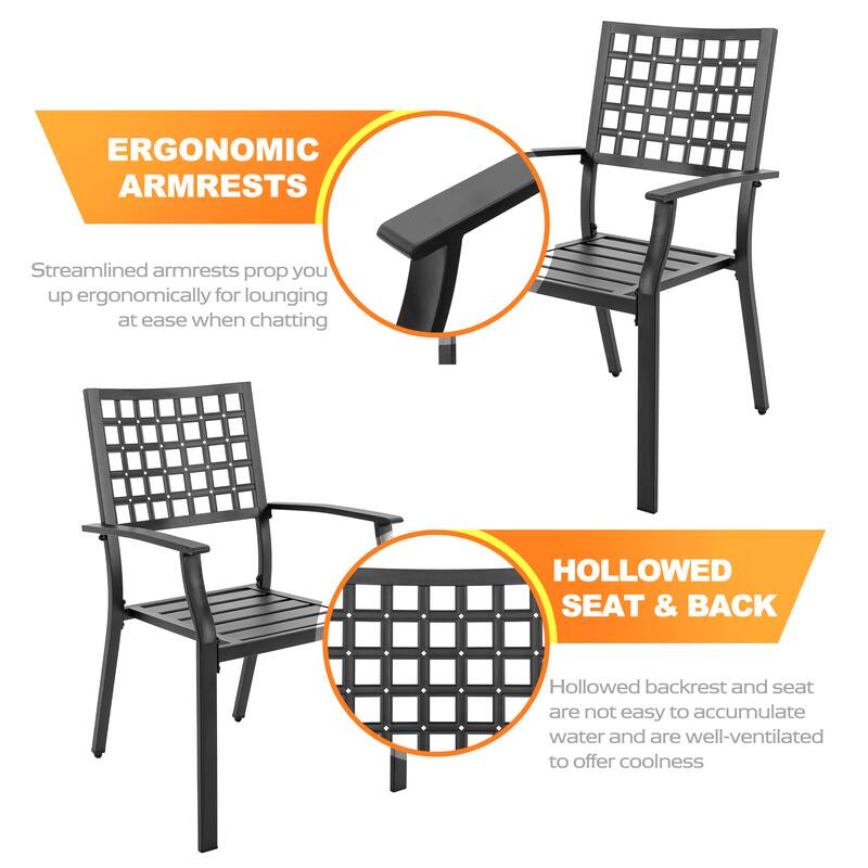 Outdoor 5-Piece Metal Patio Dining Set with Umbrella Hole, Stackable Chairs, Black