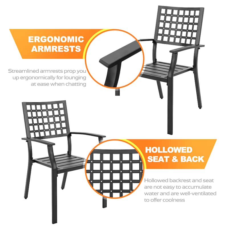 Outdoor 7-Piece Dining Set with 1.57 Inch Umbrella Hole, Iron Frame, Black