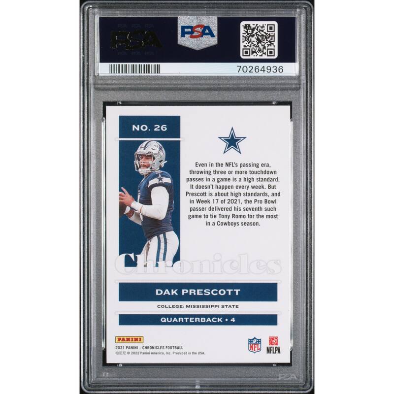 Dak Prescott 2021 Panini Chronicles Football Card #26 Graded PSA 10 - 8'6" x 11'6"