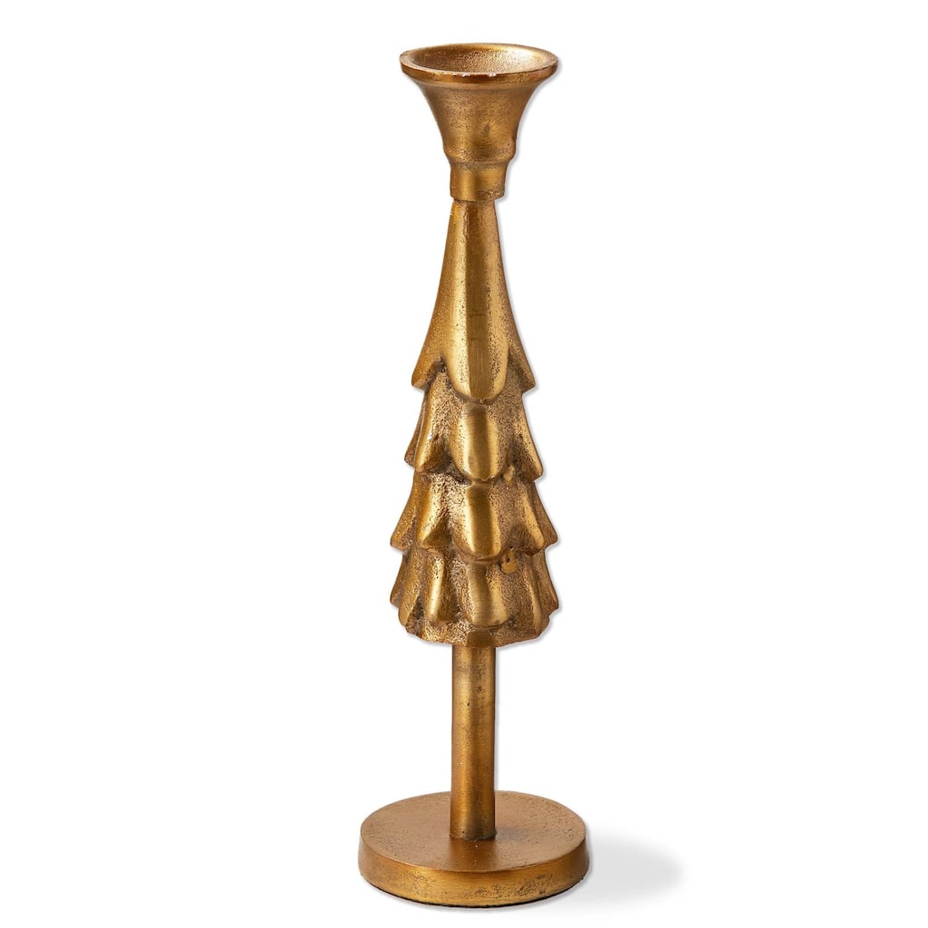 Cast Aluminum Taper Candle Holder - Antique Brass Gold, 11.5" Tall, Perfect for Christmas Decor, Small Size