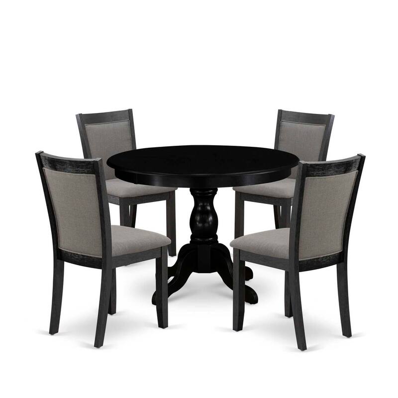 HomeStock 5-Piece Natural Oak Finish Solid Wood Top Dining Table with 4 Upholstered Chairs