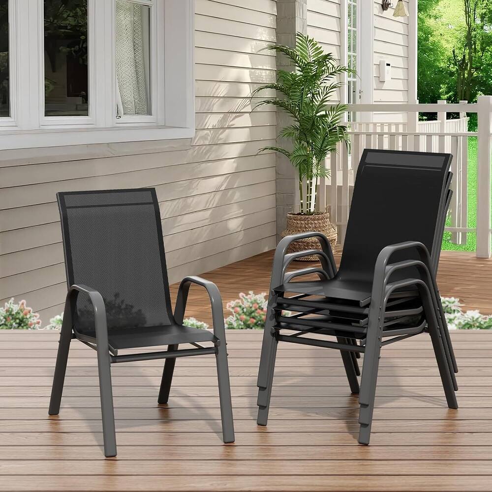 4-Pack Outdoor Stackable Dining Chairs High-Back Textilene Fabric Chairs