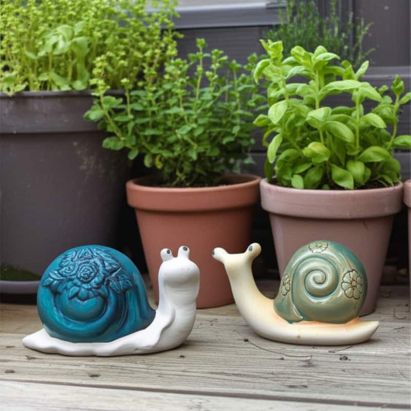 Decorative Porcelain Ceramic Flower Snail Garden Statuary (Set of 2)