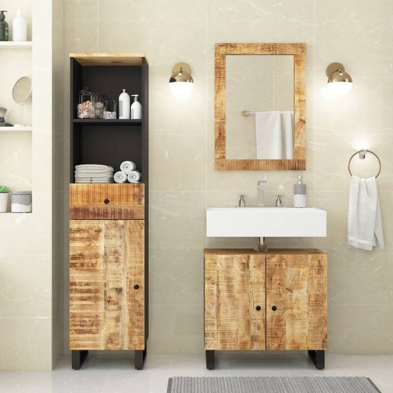 vidaXL Bathroom Furniture Set Natural Mango Wood Solid Mango Wood Medium - 13.0 x 24.4 x 22.8 in