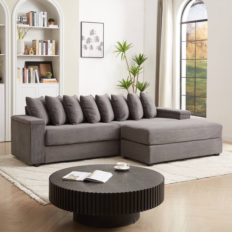 GDFStudio - Peregrine L-Shaped Corduroy Sectional Sofa with Pillows and Armrest Storage