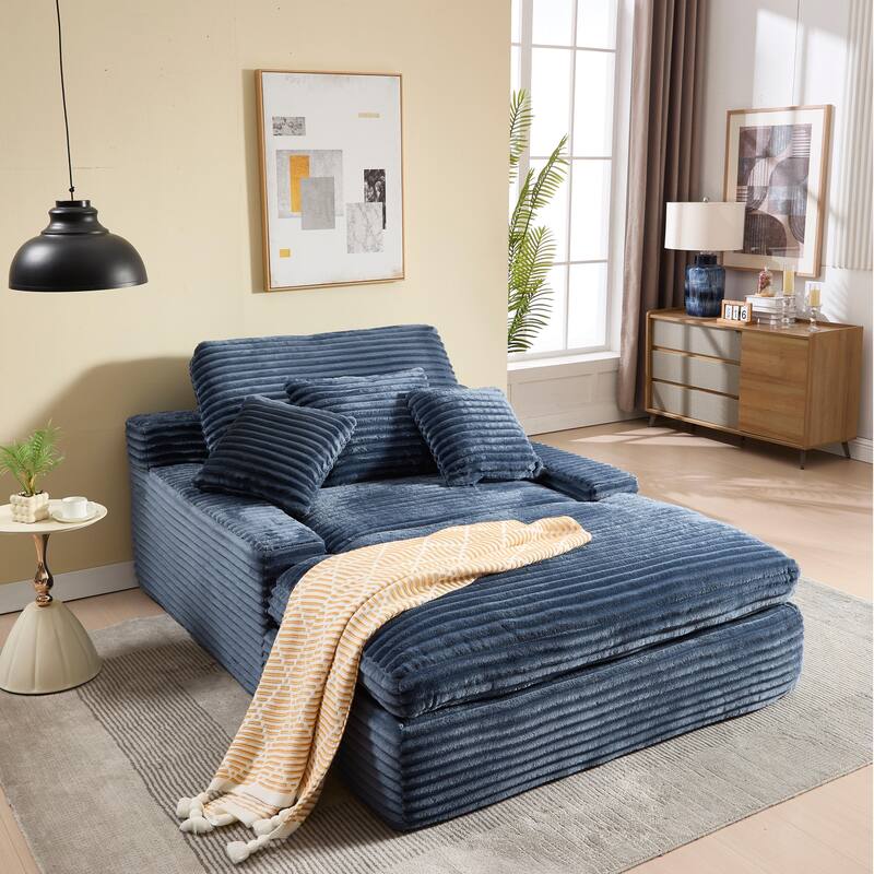 Modern Upholstered Chaise Lounge Sofa for Living Room Office, 75" Oversized Leisure Sofa 2 Seat Sleeper Couch with Pillows - Blue