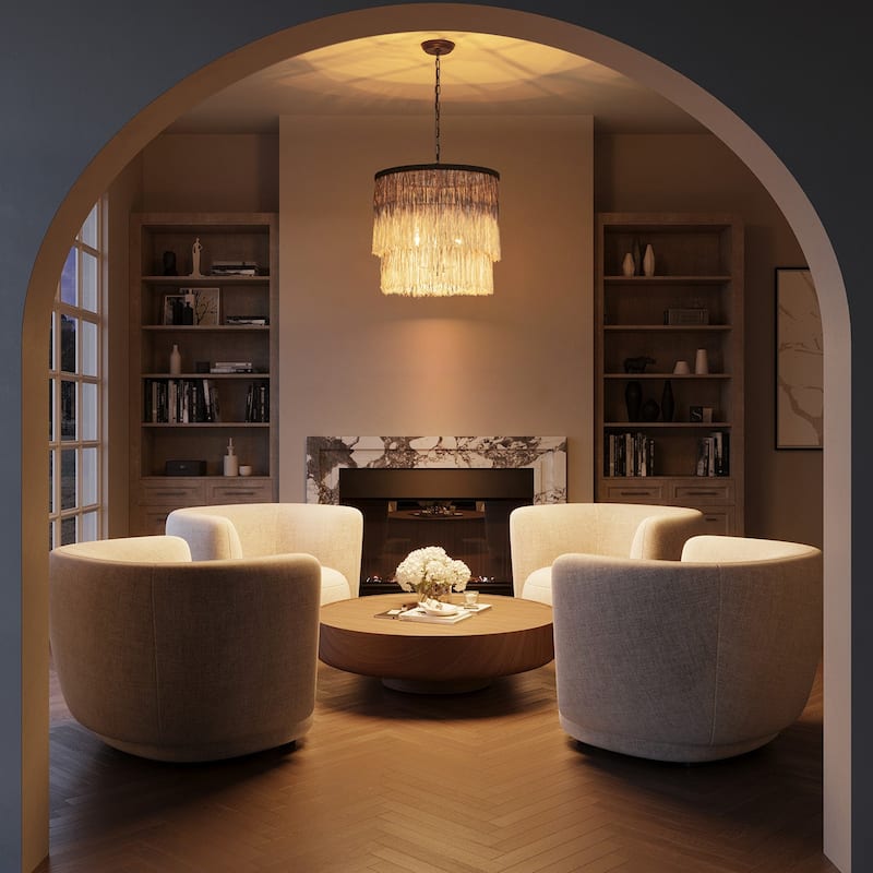 17.7" 3-Light Bohemian Farmhouse Purple Round Hand-made Cotton Fringe Tiered Hanging Chandelier Living Room,Bedroom