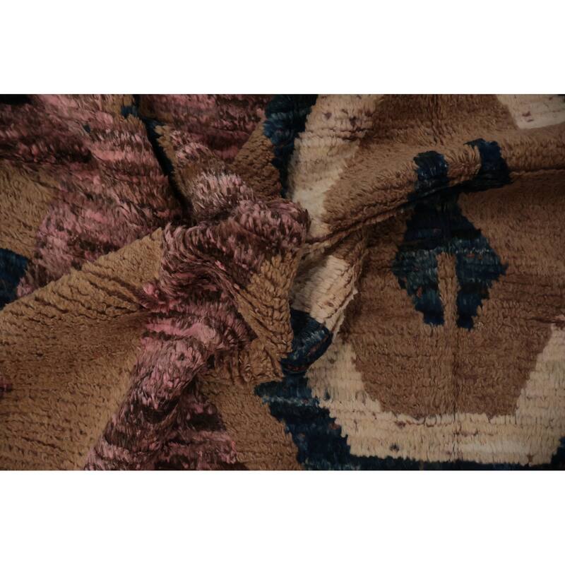 Hand Knotted Oriental 100% Wool Carpet Modern Tribal Pink Moroccan Area Rug - 9' 8'' X 6' 8''
