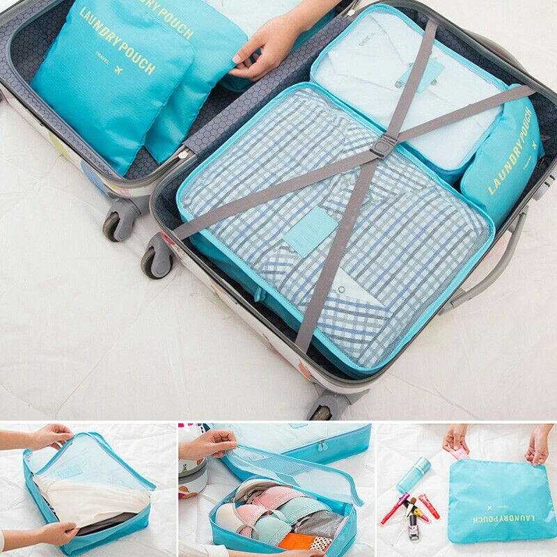 9 Pcs Travel Packing Organizer Storage Cubes Set On Sale Bed