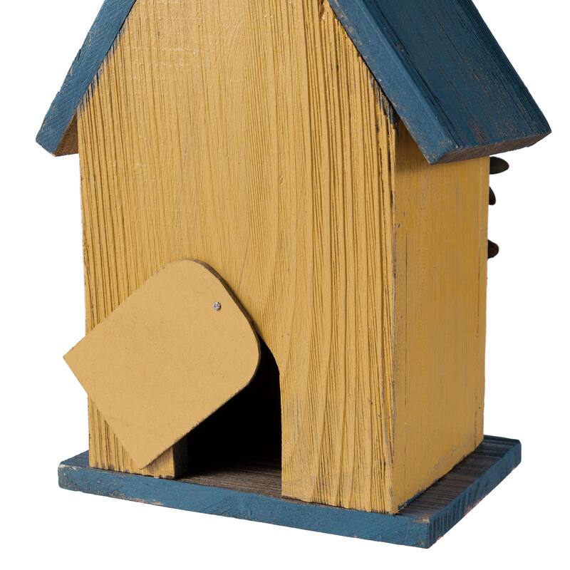 Glitzhome 10"H Multicolor Cute Distressed Solid Wood Birdhouse with 3D Flowers